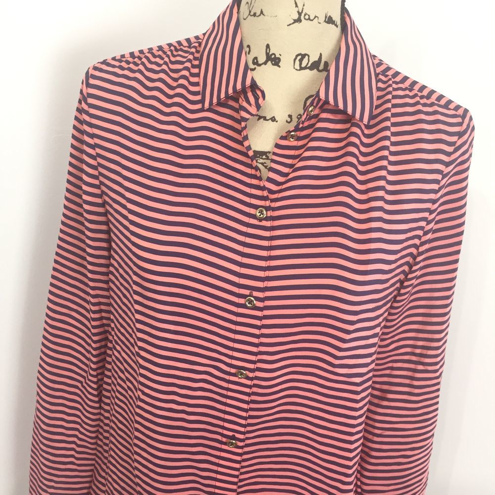 Banana Republic Small Shirt Pink Blue Striped - Picture 3 of 4